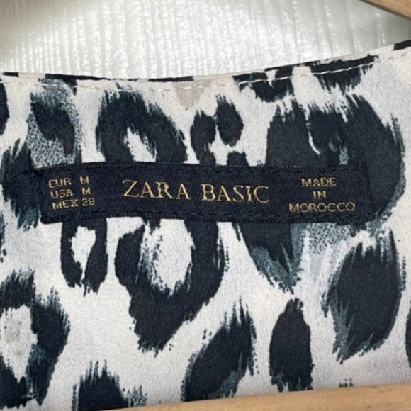 ZARA | Black & Gray Leopard Print Long Sleeve Layered Blouse | Size M - Picture 9 of 14